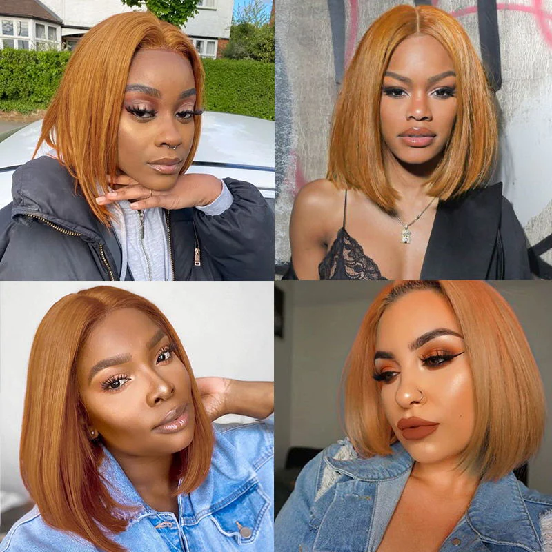Honey Blonde Bob Wig #27 Color Straight Human Hair Bob Wigs