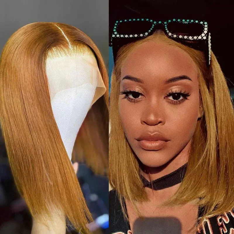 Honey Blonde Bob Wig #27 Color Straight Human Hair Bob Wigs