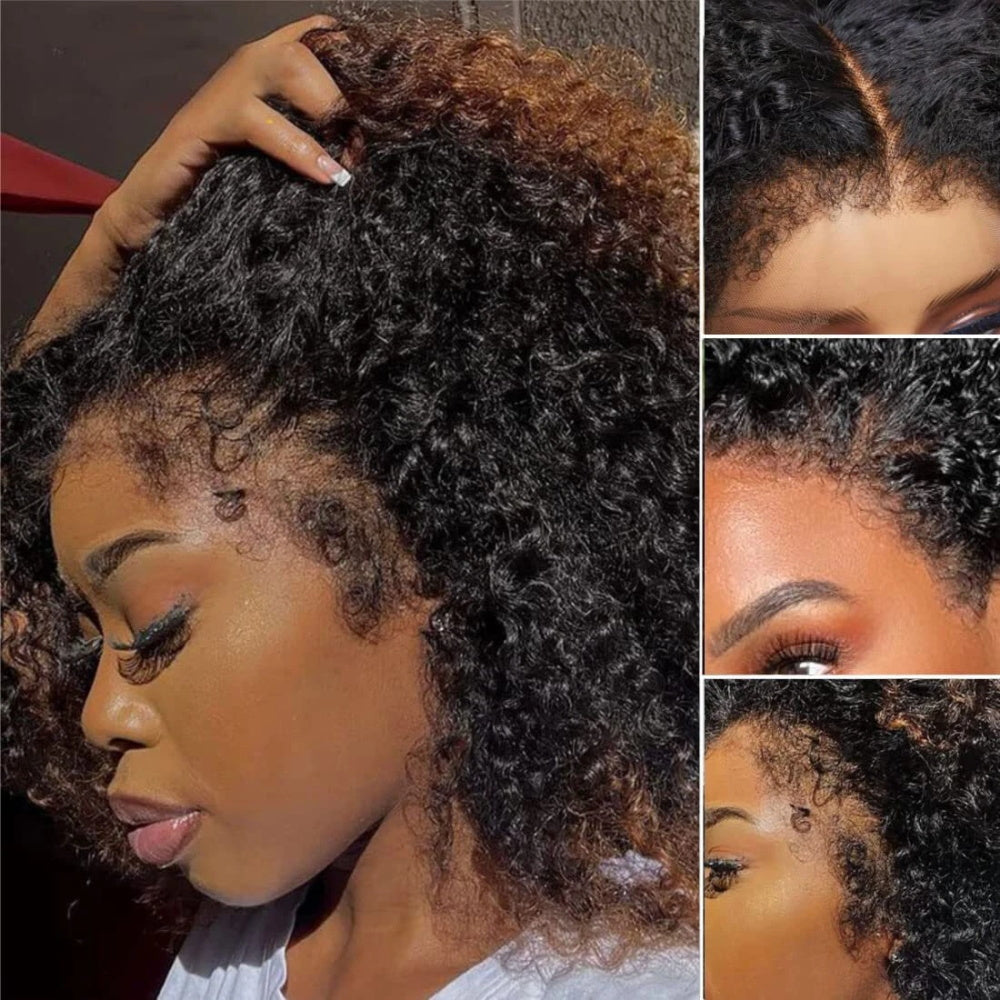 Pizazz Hair Honey Blonde Afro Curly 4C Edges Curly Bob Wigs Human Hair 8x5 Wear Go Wig With Curly Edges Baby Hair