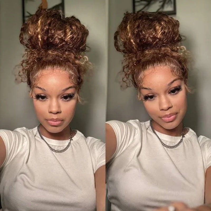Invisi-Strap Snug Fit 360 HD Transparent Lace P4/27 Highlight Ombre Color Water Wave Wig Pre Plucked Hair 220% Density