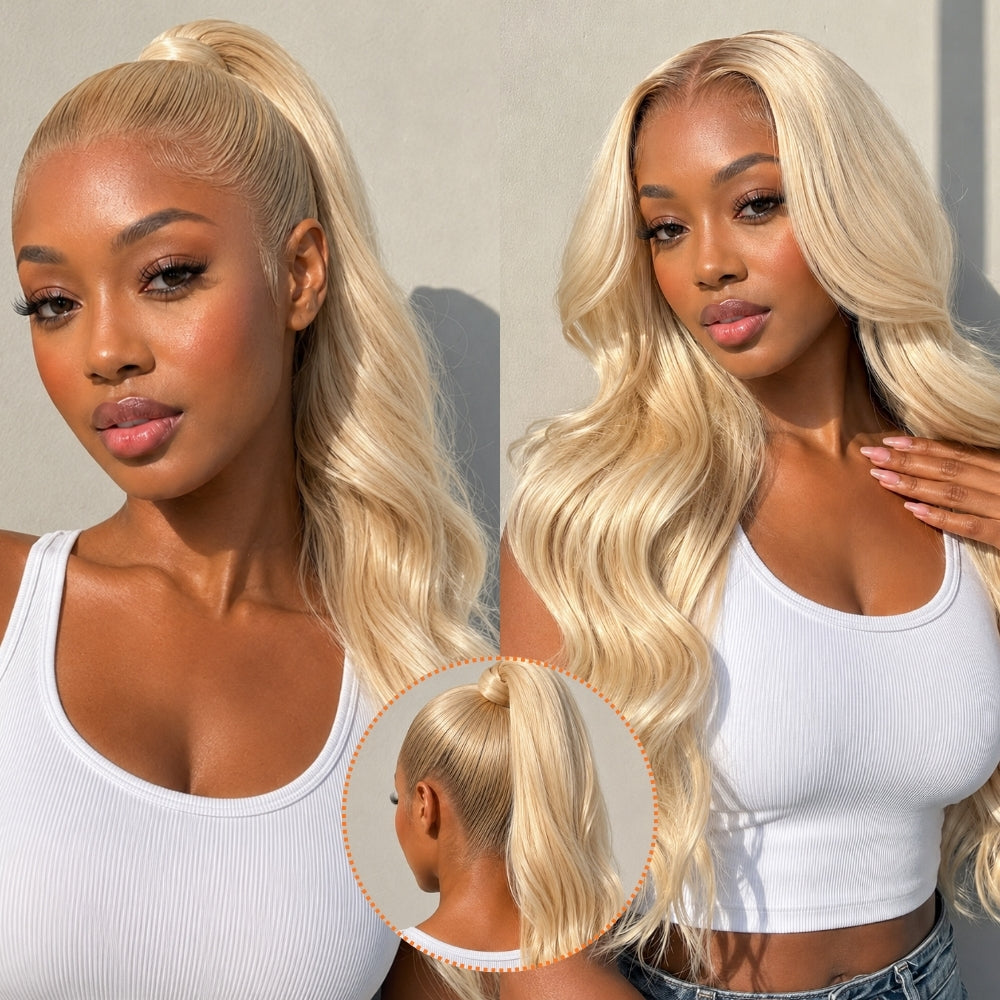#613 Blonde Body Wave 360 Transparent Lace Frontal Wig Invisi Strap Pre Plucked Human Hair Wigs