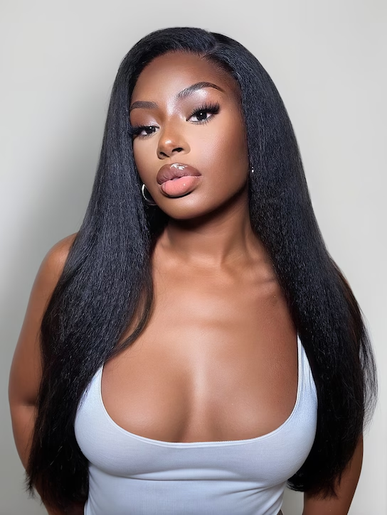 Pizazz Hair Yaki Straight Put On and Go Glueless Lace Wigs 8x5 Pre-cut Human Hair Lace Wig Kinky Straight