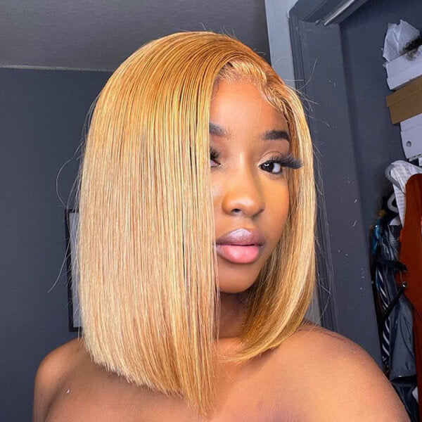 Honey Blonde Bob Wig #27 Color Straight Human Hair Bob Wigs