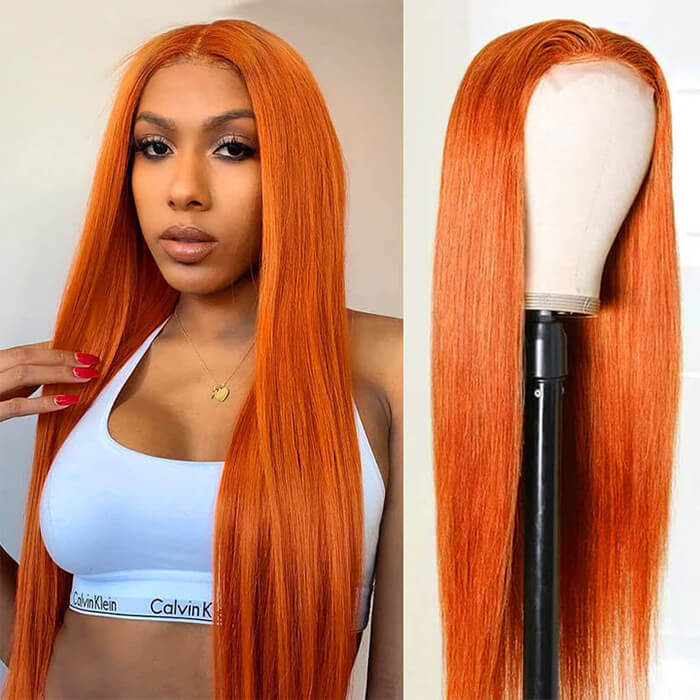 Ginger Orange Color Straight Hair 4x4 5x5 Lace Closure Wigs Preplucked 100% Human Hair Wigs-Pizazz Hair