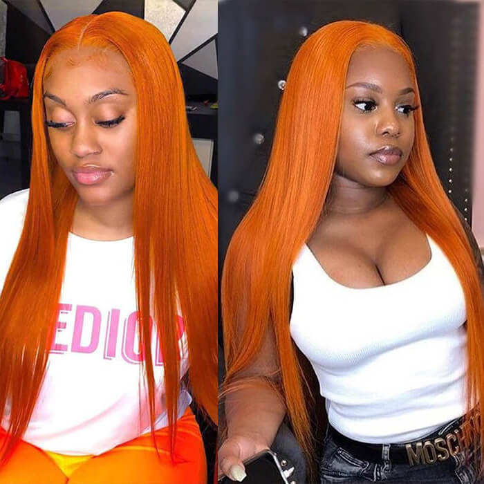 Ginger Orange Color Straight Hair 4x4 5x5 Lace Closure Wigs Preplucked 100% Human Hair Wigs-Pizazz Hair
