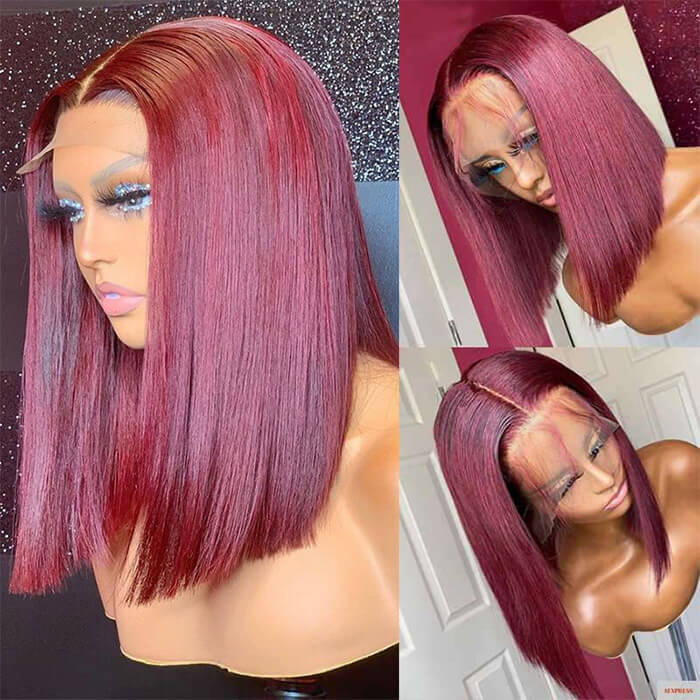 99J Burgundy Straight HD Lace Front Bob Wigs Pre Plucked 100% Human Hair Bob Wigs for Women