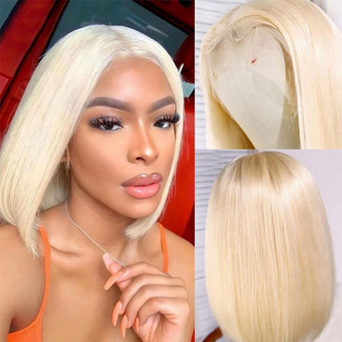 Short 613 Blonde Bob Wig Pre Plucked Bone Straight Human Hair Lace Frontal Wig