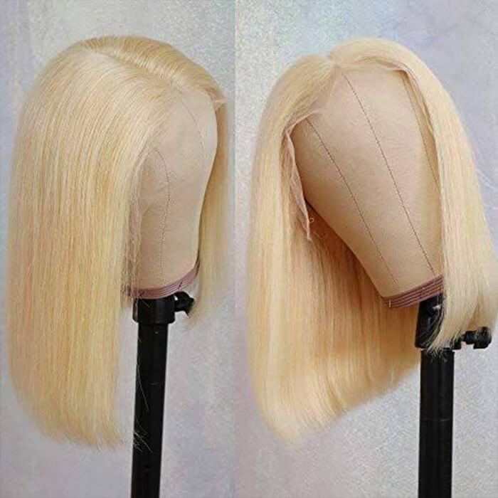 Short 613 Blonde Bob Wig Pre Plucked Bone Straight Human Hair Lace Frontal Wig
