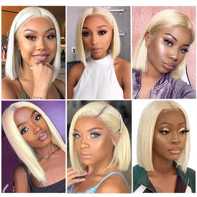 Short 613 Blonde Bob Wig Pre Plucked Bone Straight Human Hair Lace Frontal Wig