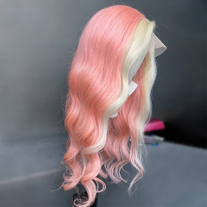 Pink & Blonde Skunk Stripe Color Wig 13*4 HD Lace Front Human Hair Wigs