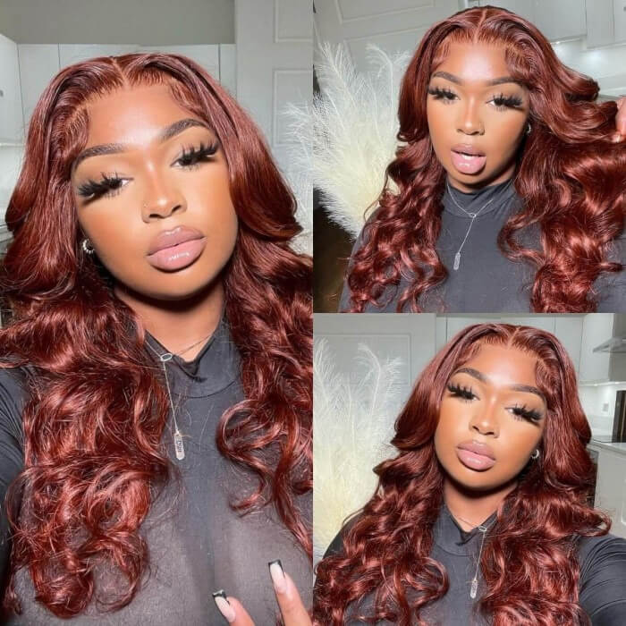 #33 Reddish Brown Color Wig Glueless 13x4 HD Lace Front Human Hair Wigs