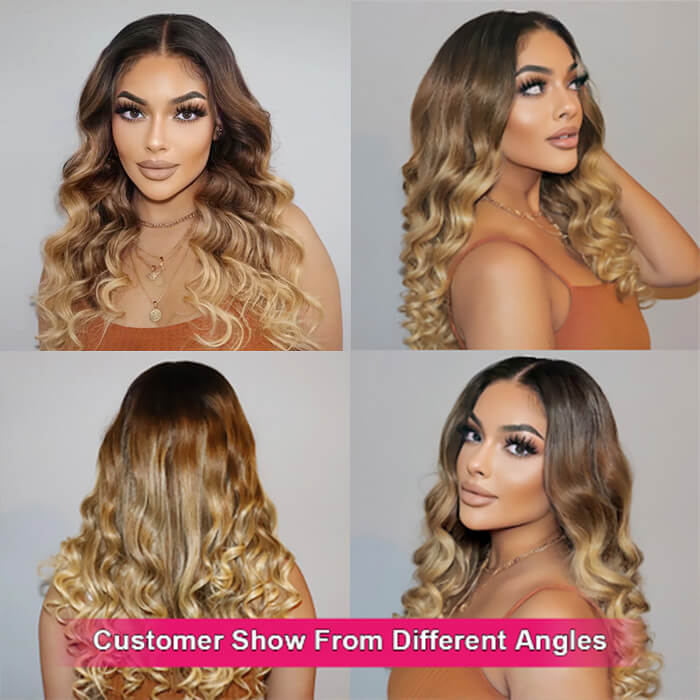 1B/4/27 Ombre Color 13x4 HD Lace Front Human Hair Wigs With Pre-Plucked Hairline Brazilian Virgin Hair