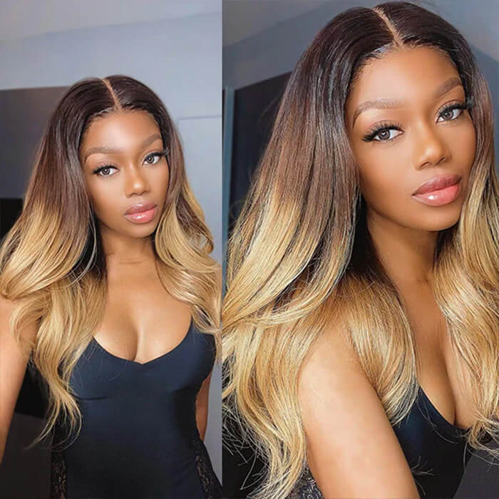 1B/4/27 Ombre Color 13x4 HD Lace Front Human Hair Wigs With Pre-Plucked Hairline Brazilian Virgin Hair