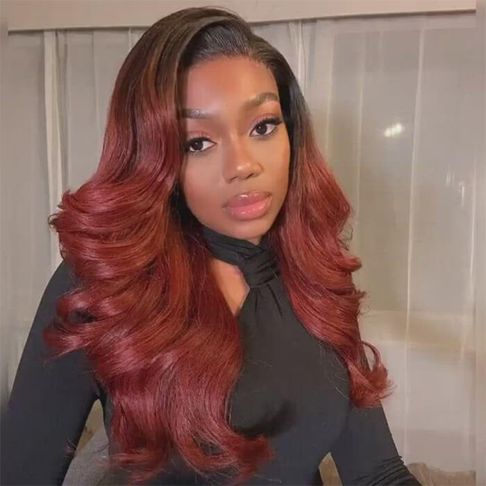 Ombre Color Wigs Reddish Brown Body Wave Human Hair Wigs With Dark Roots 5x5 13x4 13x6 HD Lace Front Wigs with Pre Plucked Hairline
