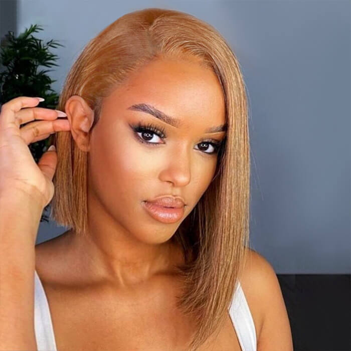 Honey Blonde Bob Wig #27 Color Straight Human Hair Bob Wigs
