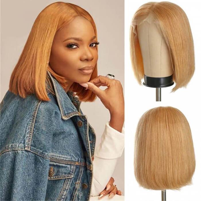 Honey Blonde Bob Wig #27 Color Straight Human Hair Bob Wigs