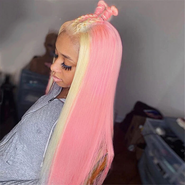 Pink & Blonde Skunk Stripe Color Wig 13*4 HD Lace Front Human Hair Wigs