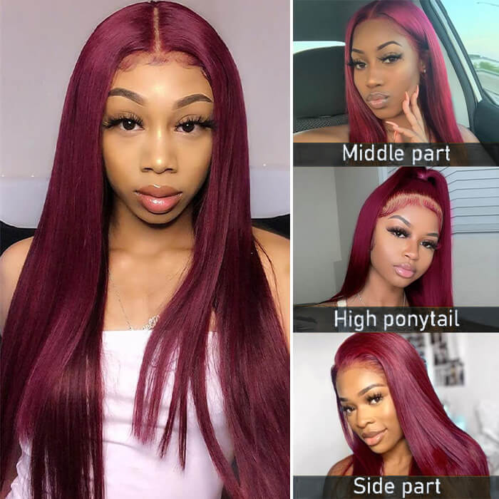 99J Color Burgundy Wig 4*4 5*5 HD Lace Closure Wigs Straight Human Hair Wigs For Women-Pizazz Hair