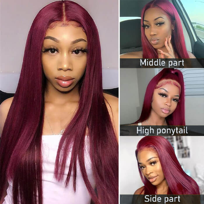99J Color Burgundy Wig 4*4 5*5 HD Lace Closure Wigs Straight Human Hair Wigs For Women
