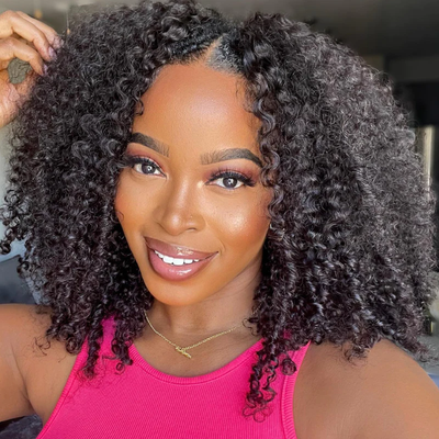 Flash Deal $79.99 Curly Human Hair Bob Wigs Thin V Part Wig No Leave Out Glueless Wigs