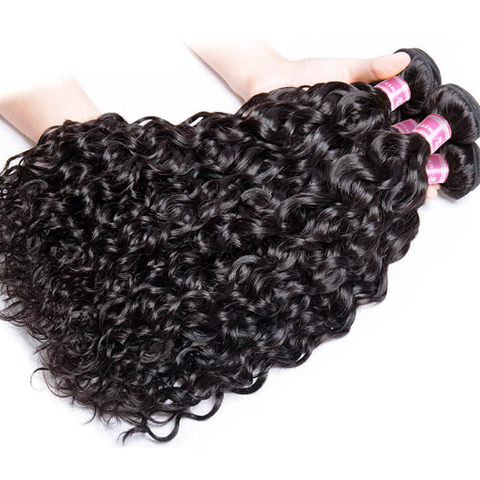 Brazilian Water Wave Human Hair 3/4 Bundles with 4x4 Swiss Lace Closure