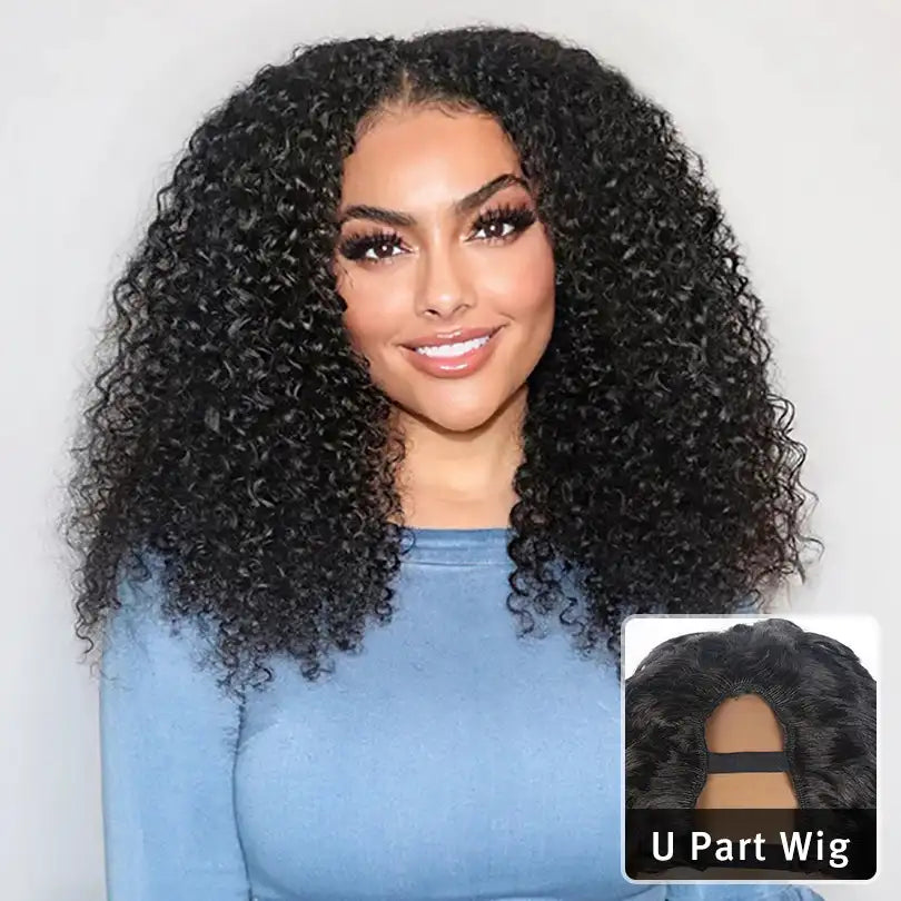 Glueless U Part Human Hair Wigs Quick & Easy Affordable Curly Wig