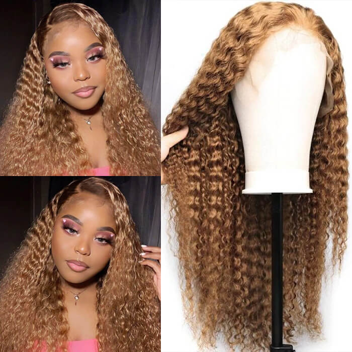 Honey Blonde #27 Colored Curly Human Hair Wigs 5*5 HD Lace Closure Wigs-Pizazz Hair