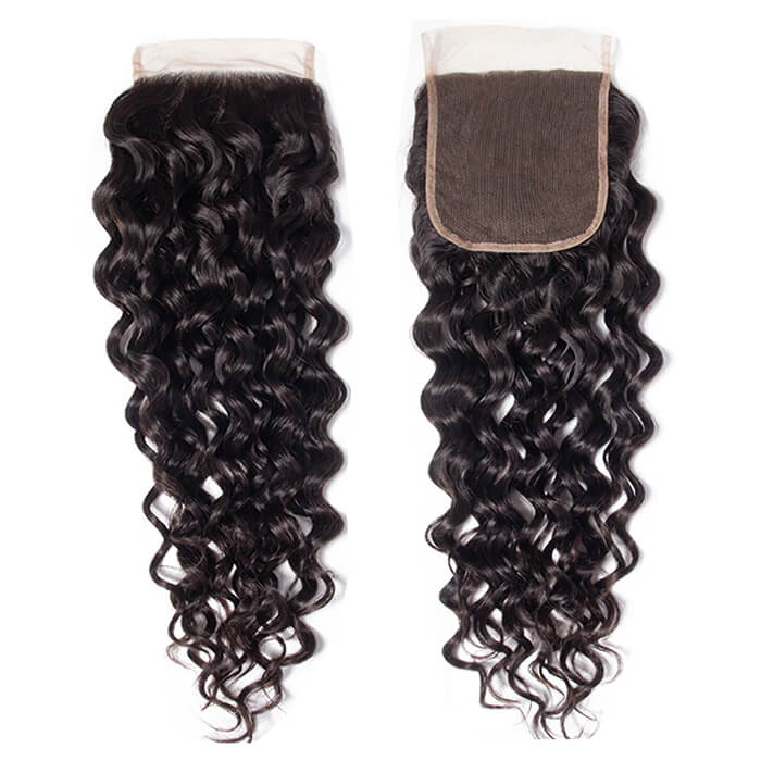 Water Wave 4x4 Transparent Lace Closure Remy Human Hair Free/Middle Part Closure 150% Density