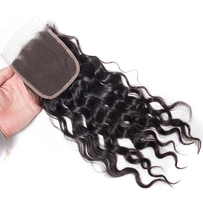 Water Wave 4x4 Transparent Lace Closure Remy Human Hair Free/Middle Part Closure 150% Density