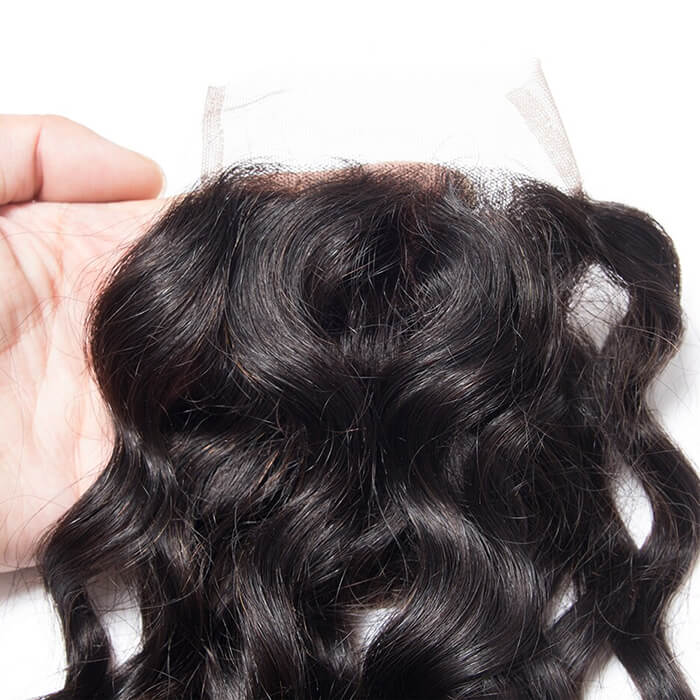 Water Wave 4x4 Transparent Lace Closure Remy Human Hair Free/Middle Part Closure 150% Density