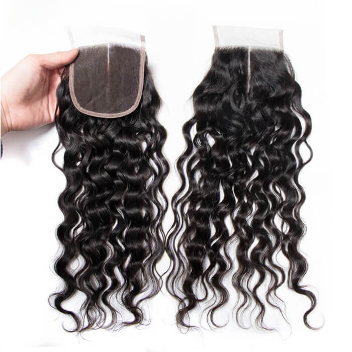 Water Wave 4x4 Transparent Lace Closure Remy Human Hair Free/Middle Part Closure 150% Density