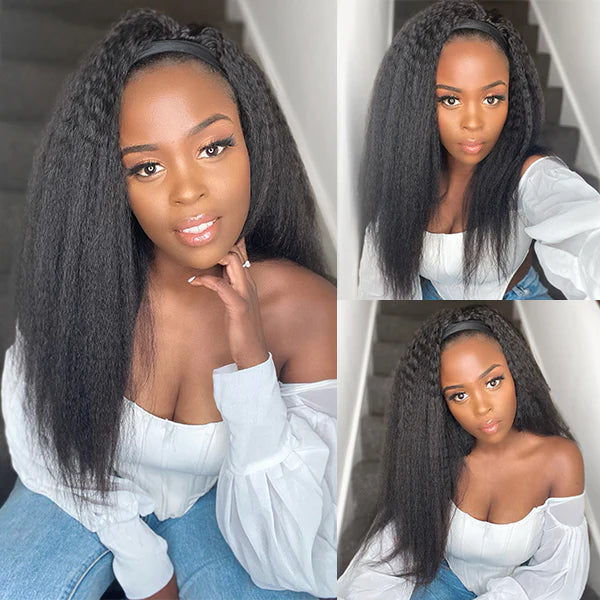 Kinky Straight Human Hair Headband Wigs For Women Convenient And Zero Skill Needed