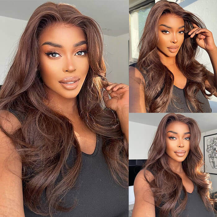 #4 Chocolate Brown Wig Body Wave HD Lace Front Human Hair Wigs | Pre-plucked Glueless Wig