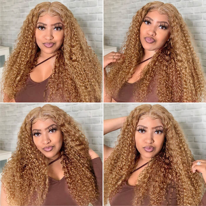 Honey Blonde #27 Colored Curly Human Hair Wigs 5*5 HD Lace Closure Wigs