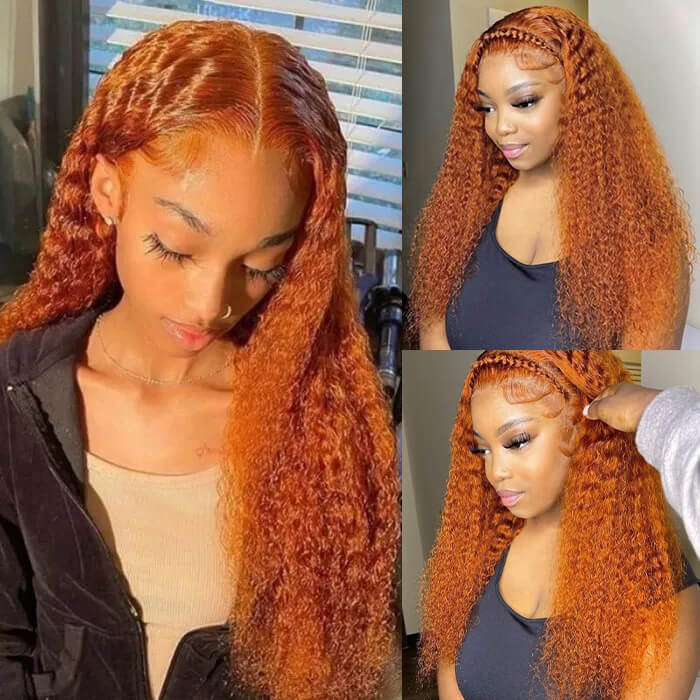 Ginger Orange Color Curly Wig Glueless 13x4 HD Lace Front Human Hair Wigs