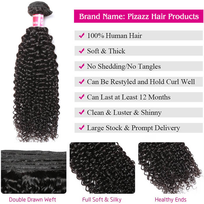 Malaysian 100% Curly Virgin Hair 3 Bundles with 4*4 Lace Closure Human Hair Weave-Pizazz Hair