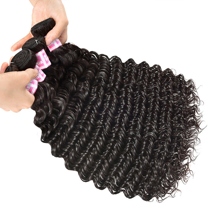 Deep Wave 3/4 Bundles Brazilian Virgin Hair 100% Human Hair Weaving