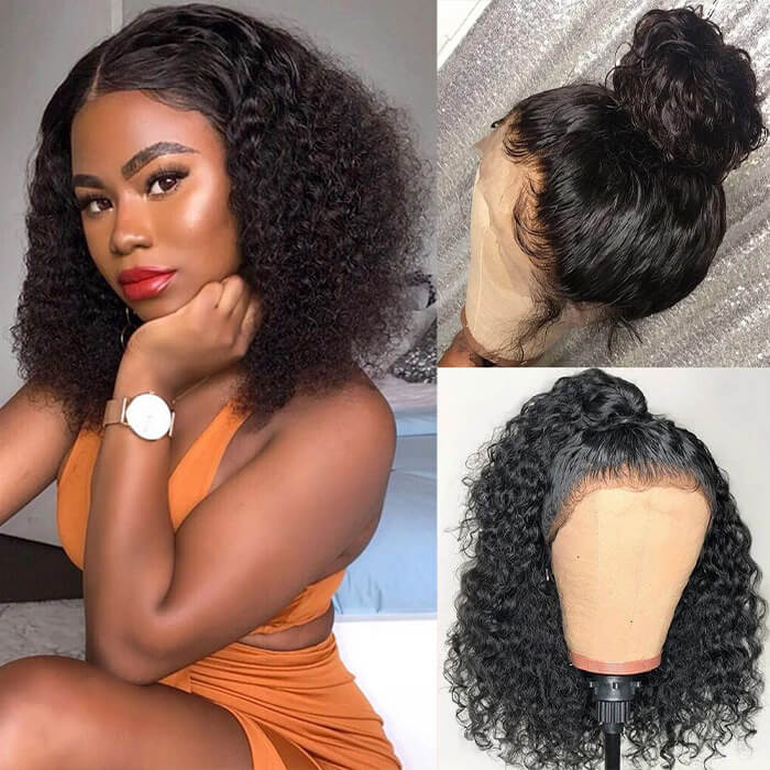Short Curly Human Hair Bob Wigs Pre Plucked Glueless HD Lace Front Wigs for Women