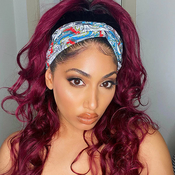 Body Wave 99J Burgundy Color Headband Wigs Virgin Human Hair