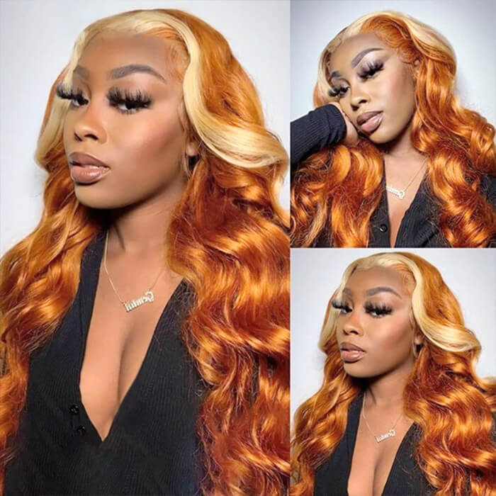 Ginger Wig With Blonde Highlights 13x4 HD Lace Front Human Hair Wigs