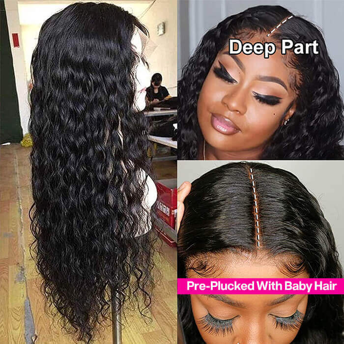 Water Wave Human Hair Wigs 5x5 Pre Plucked Wet and Wavy Lace Closure Wigs