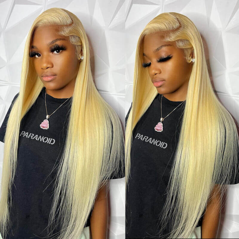 Honey Blonde 613 Color Silk Straight Lace Front Human Hair Wigs Preplucked HD Lace