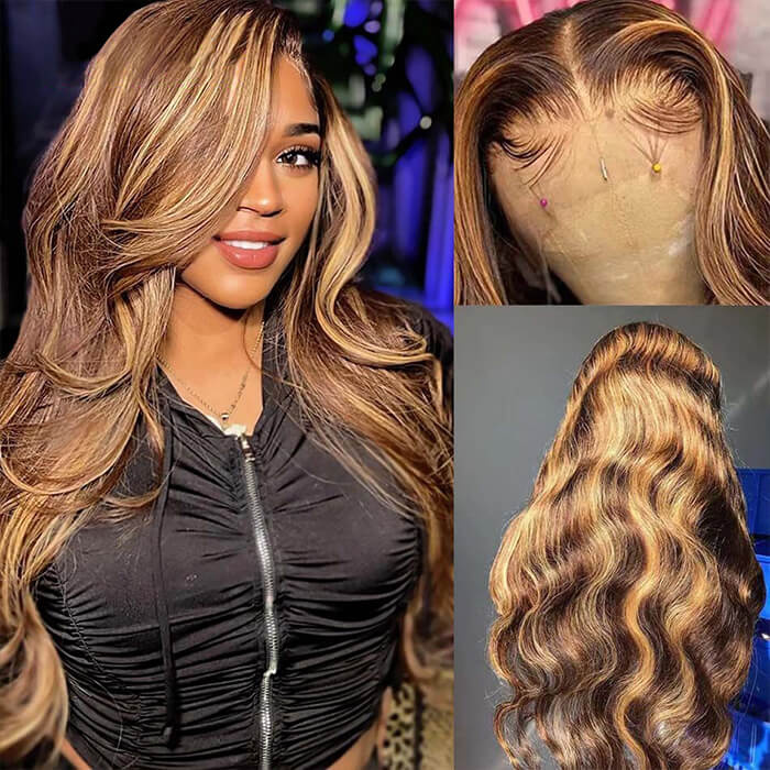 Piano Color Tiny Knots Highlight Human Hair Wigs For Women 13x4 HD Lace Front Wigs For Sale