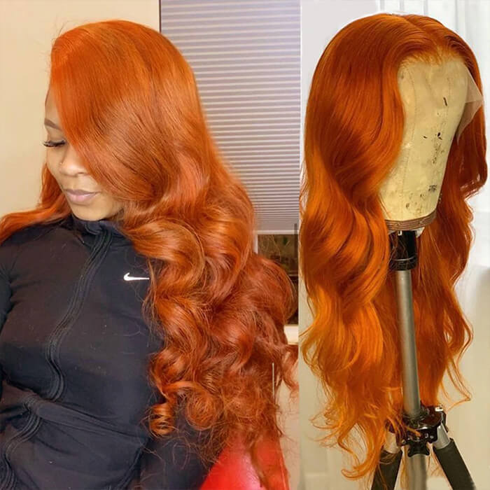 Ginger Color 13*4 HD Lace Front Wigs Body Wave 150% 180% Density Glueless Human Hair Wigs