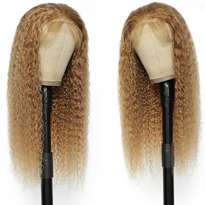 Honey Blonde #27 Colored Curly Human Hair Wigs 5*5 HD Lace Closure Wigs