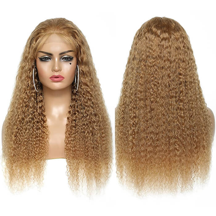 Honey Blonde #27 Colored Curly Human Hair Wigs 5*5 HD Lace Closure Wigs