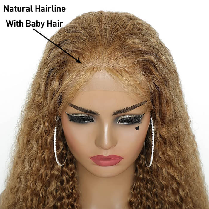 Honey Blonde #27 Colored Curly Human Hair Wigs 5*5 HD Lace Closure Wigs