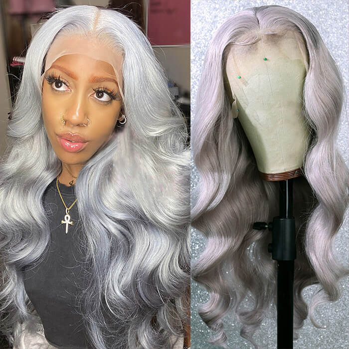 Silver Grey Colored Lace Front Wigs Body Wave Glueless 13*6 HD Lace Human Hair Wigs