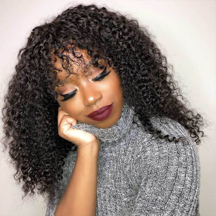 Curly Human Hair Wig with Bangs