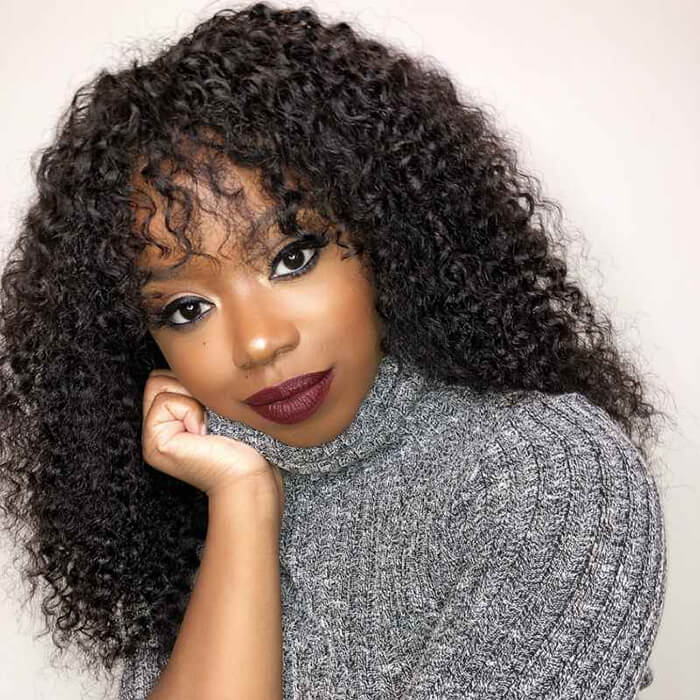 Curly Human Hair Wig with Bangs